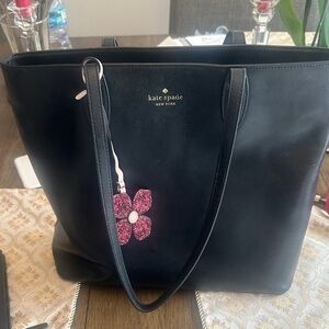 Kate Spade Black Tote with Glitter Pink Flower Charm